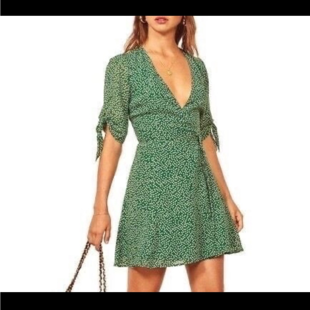 Reformation Sammy Mini Wrap Dress Green Daisies Size S